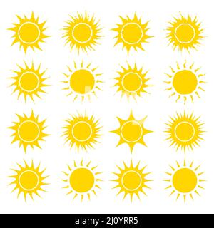 Sun yellow symbol collection. Vector illustration isolated on white background Stock Vector