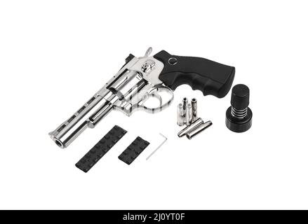 Pneumatic pistol revolver for sports and entertainment. Airsoft guns. Isolate on a white background. Stock Photo