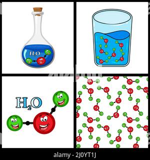 Water States of mater and molecular form icon set. Vector illustration isolated on white background Stock Vector