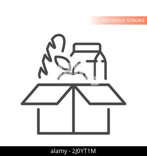 Delivery box with food outlined icon. Groceries open package vector symbol. Stock Vector