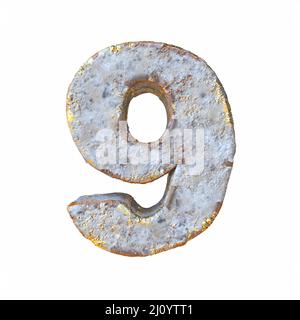 Stone with golden metal particles Number 9 NINE 3D Stock Photo