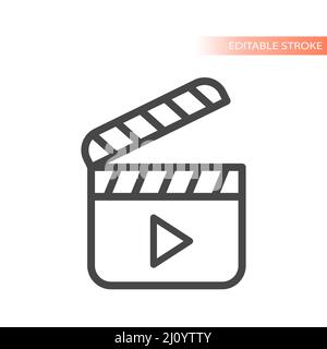 Clapboard movie production line vector icon. Clapperboard outlined symbol. Stock Vector