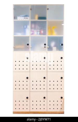 Close up view of the closed locker isolated over white background Stock Photo