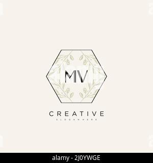 MV Initial Letter Flower Logo Template Vector premium vector Stock Vector