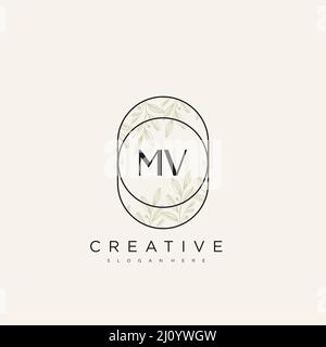 MV Initial Letter Flower Logo Template Vector premium vector Stock Vector