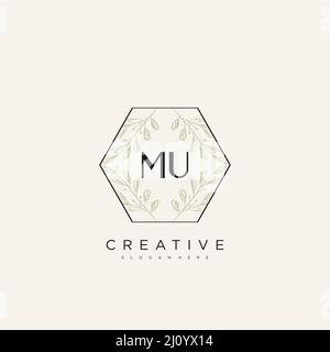 MU Initial Letter Flower Logo Template Vector premium vector Stock Vector