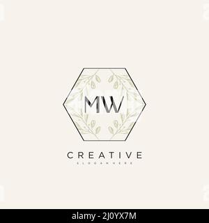 MW Initial Letter Flower Logo Template Vector premium vector Stock Vector