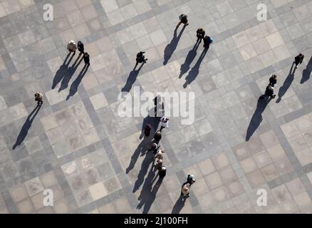 PRAGUE, CZECH REPUBLIC - FEBRUARY 19, 2015 - People on the street, view from above Stock Photo