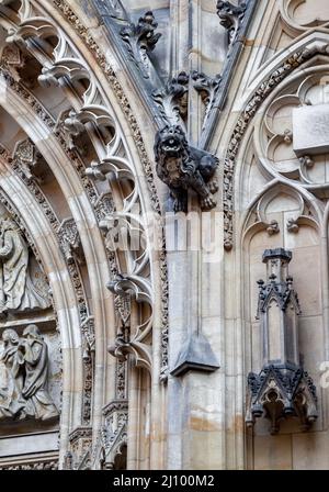 Gothic style Gargoyle on St Vitus' Cathedral, Prague Stock Photo