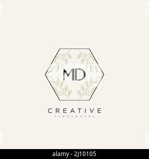 MD Initial Letter Flower Logo Template Vector premium vector Stock Vector