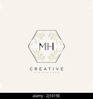 MH Initial Letter Flower Logo Template Vector premium vector Stock Vector