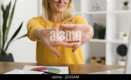 Casual woman taking break from work Stock Photo