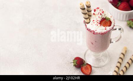High angle strawberry milkshake with copy space Stock Photo