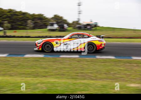 Cowes, Australia. 20th Mar, 2022. Mark Griffith (#19 Daimler Trucks Brisbane Mercedes AMG GT4) during Race 2 of the Fanatec GT World Challenge Australia at Phillip Island Grand Prix Circuit. (Photo by George Hitchens/SOPA Images/Sipa USA) Credit: Sipa USA/Alamy Live News Stock Photo