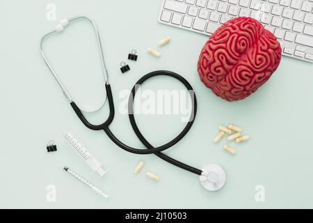 Stethoscope brain desk Stock Photo