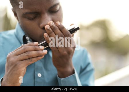 African american man playing music jazz day 3 Stock Photo