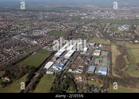 aerial view of Hornbeam Business Park lookinh North towards Harrogate town centre, North Yorkshire Stock Photo