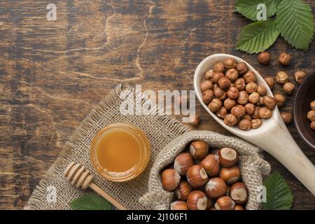 Nuts arrangement with copy space Stock Photo