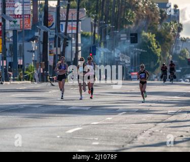 Los Angeles, CA, USA - March 20, 2022: Runners compete in the 37th annual Los Angeles Marathon in Los Angeles, CA. Stock Photo