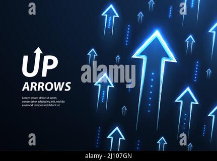 Up arrows on deep blue background space with one big arrow. Stock Vector