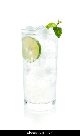 Lemon soda drink with ice With lemon slices and mint leaves Stock Photo