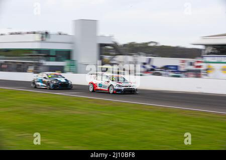 Cowes, Australia. 20th Mar, 2022. Lachlan Mineeff (#14 Purple Sector Volkswagen Golf GTI) during Race 3 of the Supercheap Auto TCR Australia Series at Phillip Island Grant Prix Circuit. (Photo by George Hitchens/SOPA Images/Sipa USA) Credit: Sipa USA/Alamy Live News Stock Photo