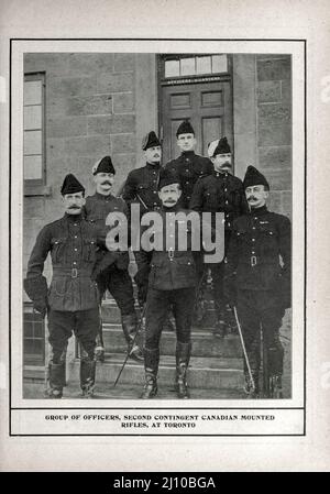 Group of Canadian Officers Second Contingent Canadian Mounted Rifles ar Toronto Black and white photograph from the book ' South Africa; its history, heroes and wars ' by William Douglas Mackenzie, and Alfred Stead, Publisher Chicago, Philadelphia : Monarch Book Company in 1890 Stock Photo