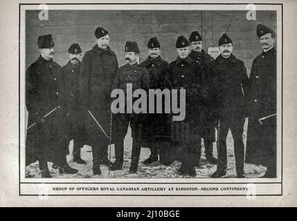 Group of Canadian Artillery Officers at Kingston. Second Contingent Black and white photograph from the book ' South Africa; its history, heroes and wars ' by William Douglas Mackenzie, and Alfred Stead, Publisher Chicago, Philadelphia : Monarch Book Company in 1890 Stock Photo