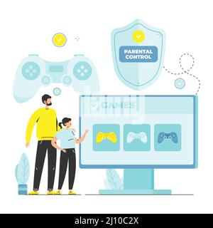 Parental control for kids gaming, vector illustration. Stock Vector