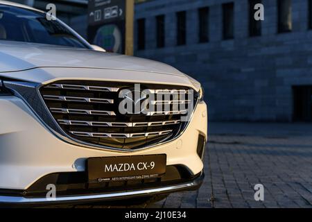 Kyiv, Ukraine - December 4, 2021: Close-up front view of Mazda CX-9 in the city Stock Photo