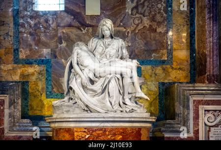 Rome, Italy - May 27, 2018: Pieta, The Piety, Renaissance sculpture by Michelangelo Buonarroti in St. Peter's Basilica, San Pietro of Vatican City Stock Photo