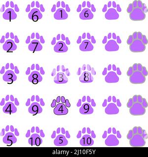 A set of monochrome numerical footprints from one to ten. Stock Photo