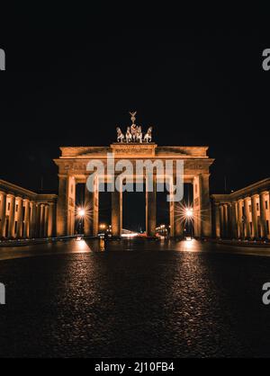 Berlin's most famous landmark, Brandenburg Gate, at night, Germany Stock Photo