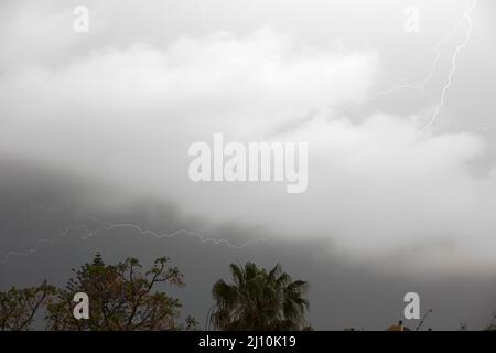thunderstorm lightning, black and white Stock Photo