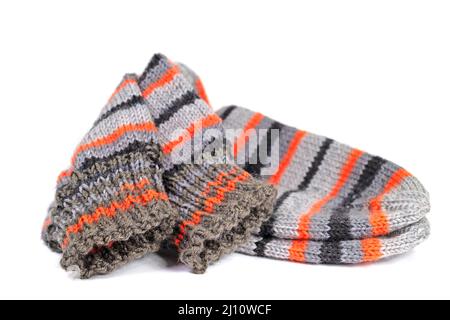 Knitted stockings against white background Stock Photo