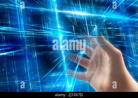 hand accessing the cyberspace Stock Photo