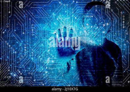 hoded hacker or cybercriminal Stock Photo