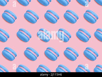 Many blue almond french biscuits on pink background. Minimal style Stock Photo
