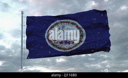 Virginia winter flag with snowflakes background. United States of America. 3d rendering Stock Photo