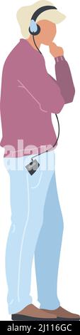 Light haired man listening to music in headphones semi flat color vector character Stock Vector
