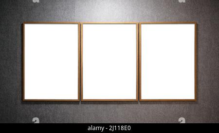 Three blank picture frames aligned in a row for your designing needs Stock Photo