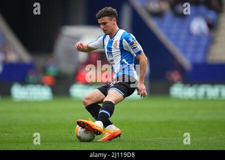 Adria Pedrosa of RCD Espanyol during the La Liga match between RCD Espanyol v RCD Mallorca played at RCDE Stadium on Mar 20, 2022 in Barcelona, Spain. (Photo by PRESSINPHOTO) Stock Photo