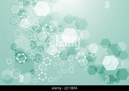 Modern futuristic background of the scientific hexagonal pattern. Virtual abstract background with particle, molecule structure for medical Stock Photo