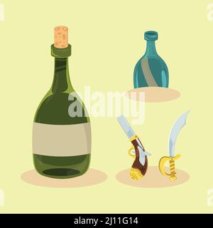 pirate drink and weapons Stock Vector