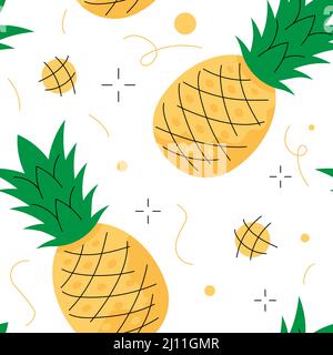 Pineapple seamless pattern. Stylized pineapple on white background. Stock Vector