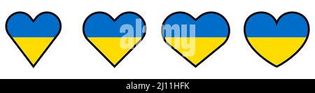 Heart shaped icons. Set of hearts with the flag of Ukraine. Flag of Ukraine. National ukrainian flag. Vector illustration. Stock Vector