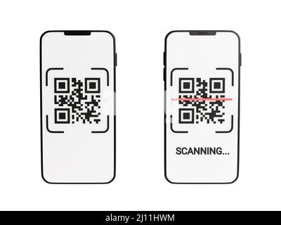 Qr code scan concept - mobile phone with barcode scanning process 3d render illustration. Stock Photo