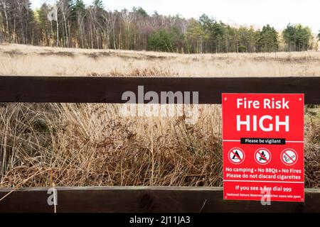 High Fire Risk sign at Dersingham Bog National Nature Reserve. Stock Photo
