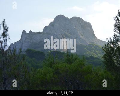 Mountain view of Jabalcuz with cloudy sky. Spain. Stock Photo