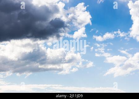 blue sky and white clouds on a sunny weather. world environment day concept. nature series in summer. creative gradient background for installation an Stock Photo